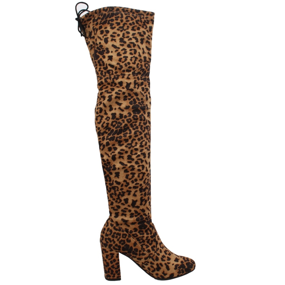 Camel Leopard Back Tie Over the Knee Heel boot - Picture 4 of 7